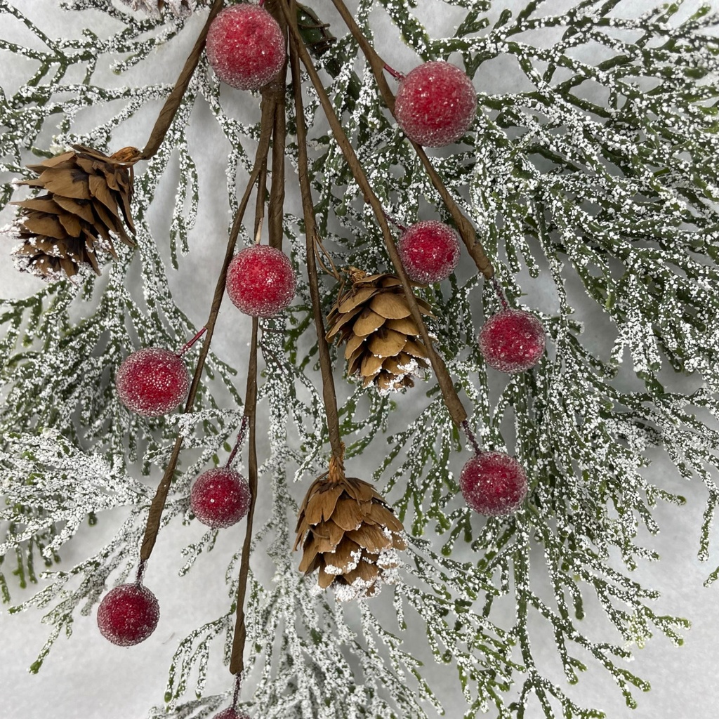 13" PINE HANGER W/ SNOW AND RED BERRIES