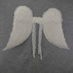 [BF34] ANGEL WINGS 26" FEATHERED WHITE W/LACE BELT