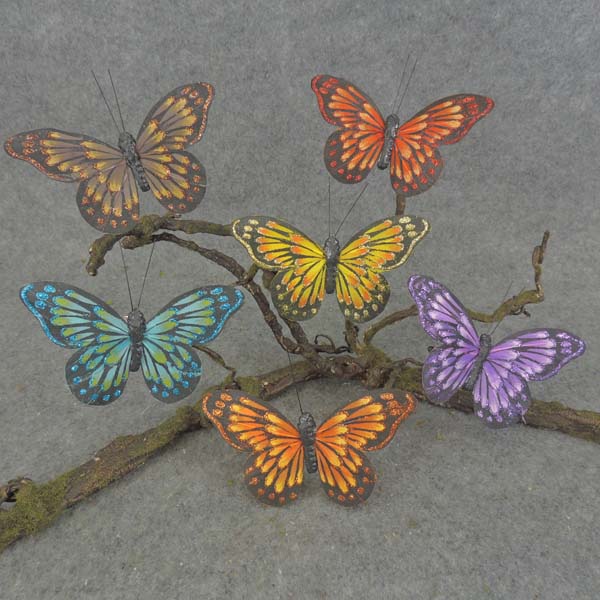 BUTTERFLY 4.5" FEA/GLITTER 6-AST W/CLIP