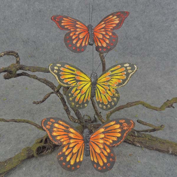 BUTTERFLY 4.5" FEA/GLITTER 3-AST W/CLIP