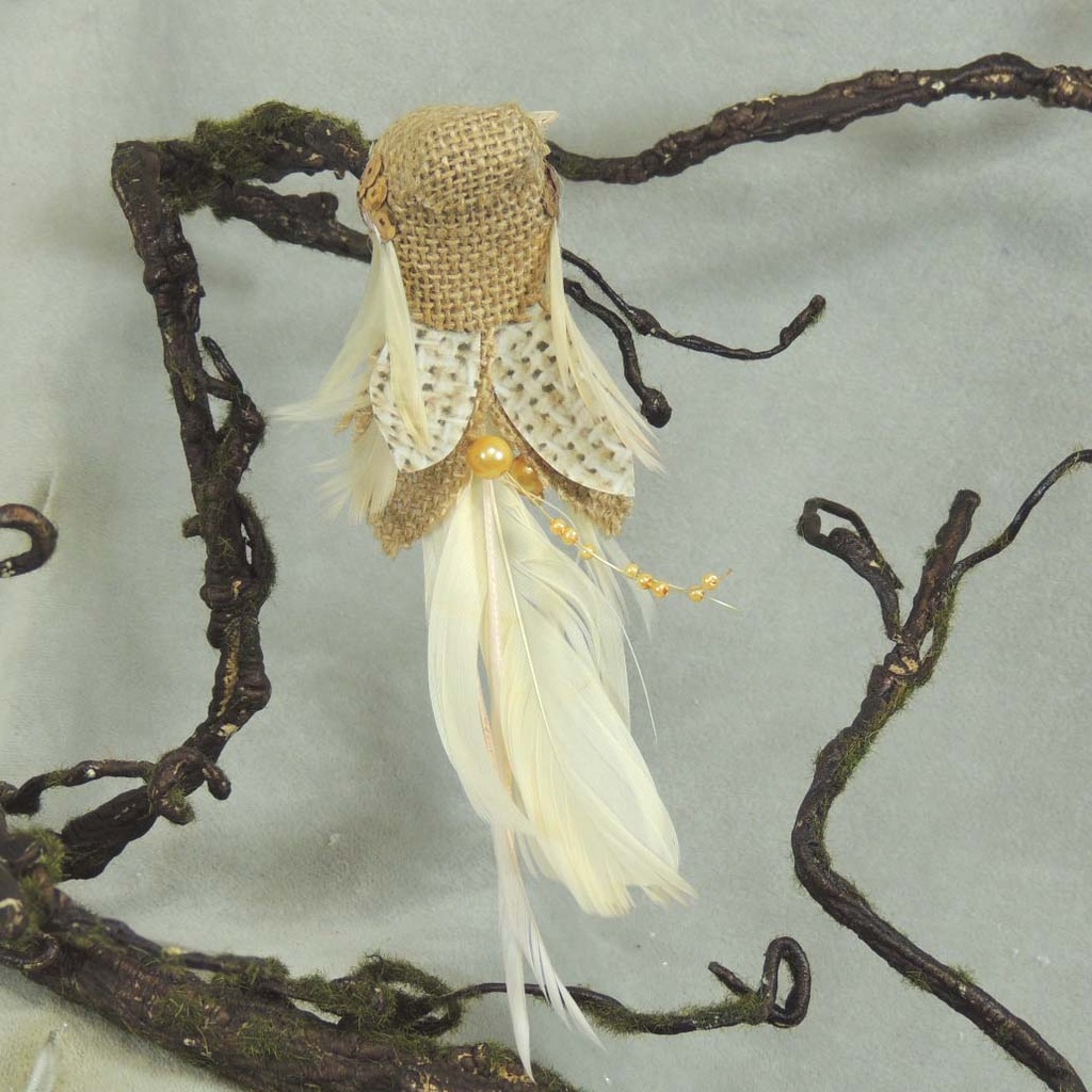 BIRD BURLAP/FEATHER 6"NATURAL    W/CLIP