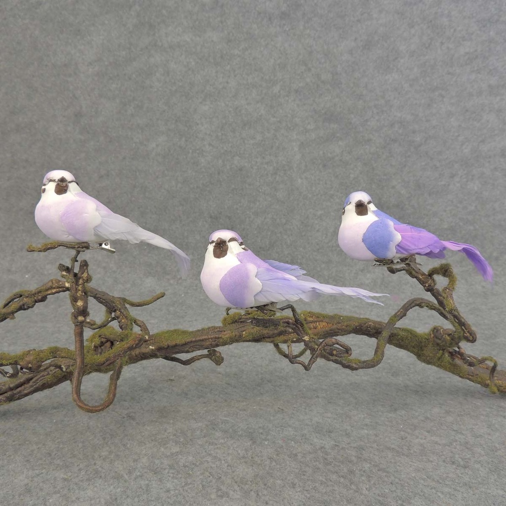 4" MUSH/FEA BIRD W/CLIP 3 ASST  PURPLE