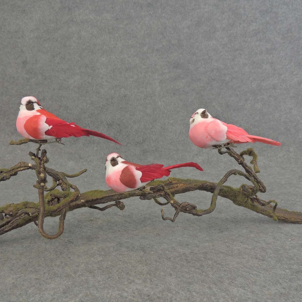 4" MUSH/FEA BIRD W/CLIP 3 ASST  RED