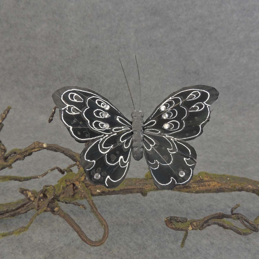 4.25" BLACK FEA. BUTTERFLY   W/CLIP & GEMS   