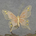 BUTTERFLY BURLAP 4.5" W/CLIP  GOLD