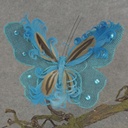 BUTTERFLY BURLAP/FEATHER 6.5" W/CLIP  BLUE