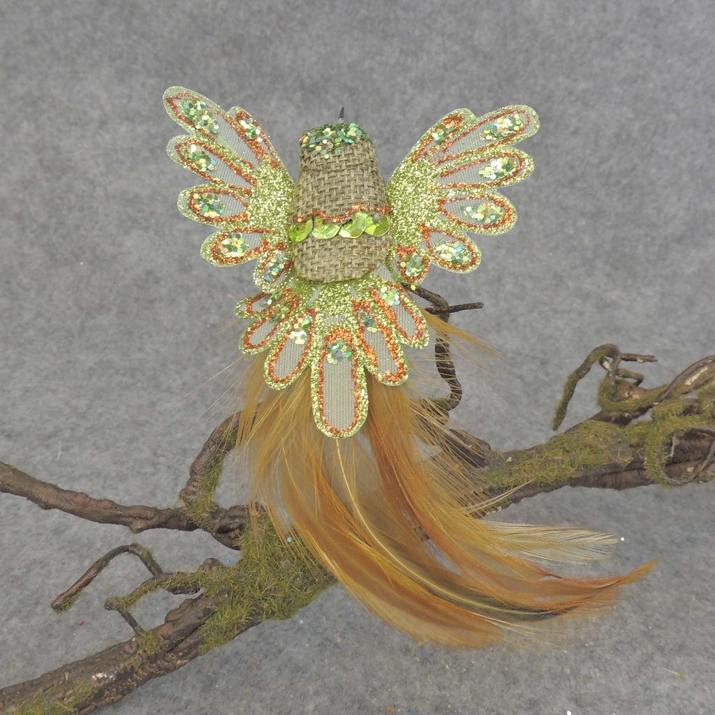 HUMMINGBIRD BURLAP/FEATR 6.5" W/CLIP  GREEN