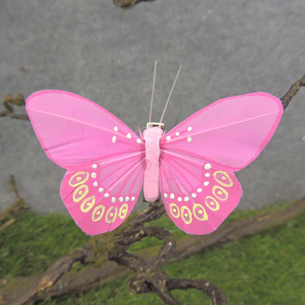 BUTTERFLY 3&quot; PINK FEATHER W/CLIP