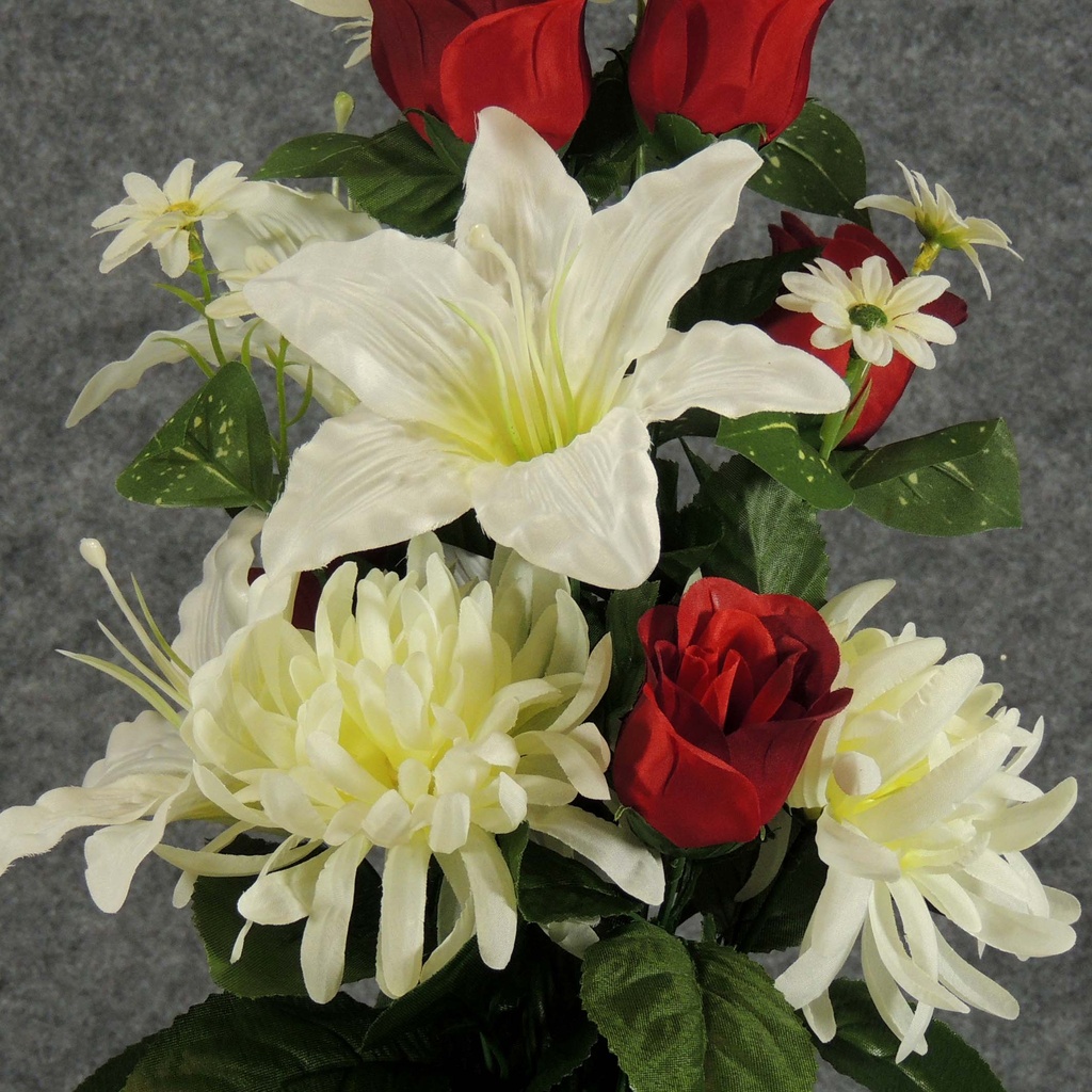 PRE-MADE MEM CONE ARRANGEMENT  CREAM/RED