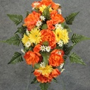 PRE-MADE MEM SPRAY ARRANGEMENT W/EASEL   ORANGE/YELLOW