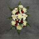 PRE-MADE MEM SPRAY ARRANGEMENT W/EASEL   CREAM/RED