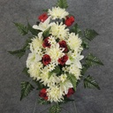 PRE-MADE MEM SPRAY ARRANGEMENT W/EASEL   RED/CREAM