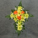 PRE-MADE MEM CROSS ARRANGEMENT   ORANGE/YELLOW (LILIES)