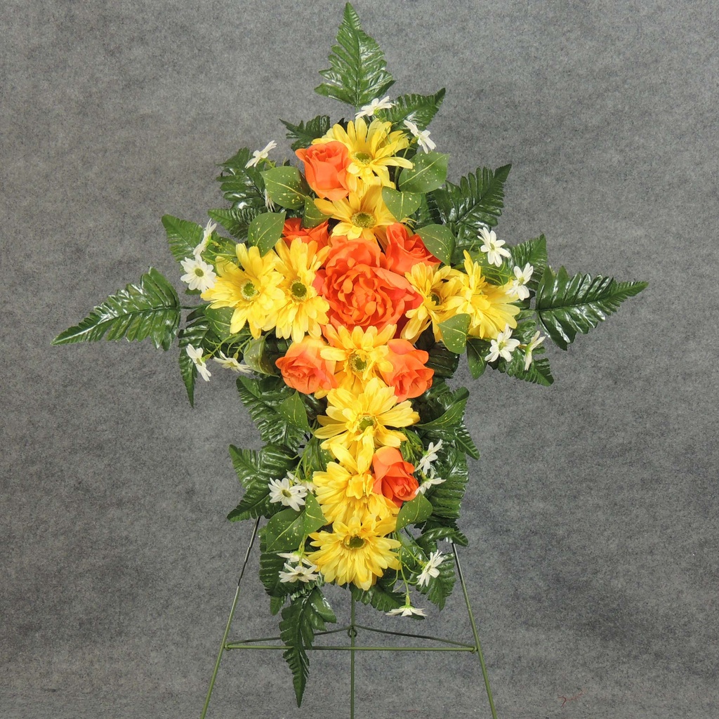 PRE-MADE MEM CROSS ARRANGEMENT  ORANGE/YELLOW