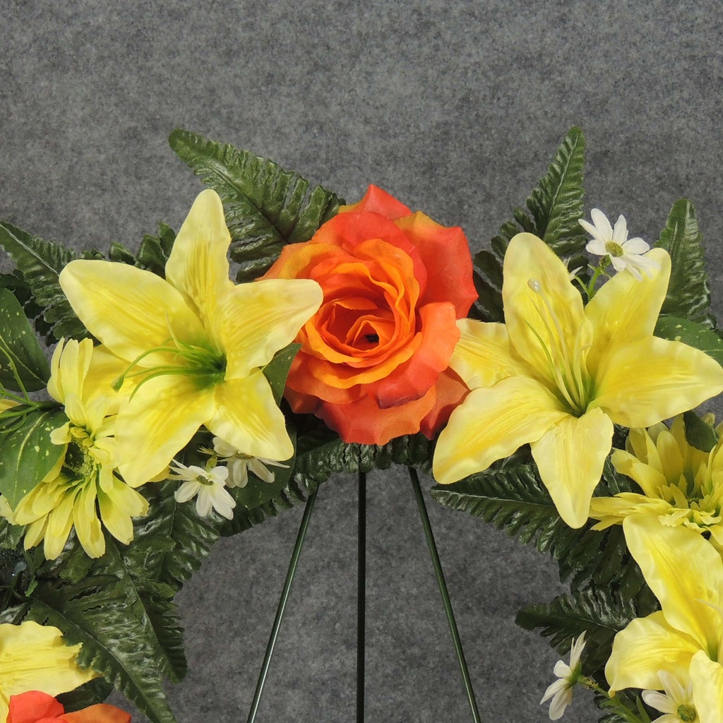 PRE-MADE MEM WREATH ARRANGEMENT  ORANGE/YELLOW