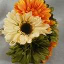 GERBERA BUNDLEx7 W/RAFFIA 9.25"  GREEN/ORANGE/BEIGE