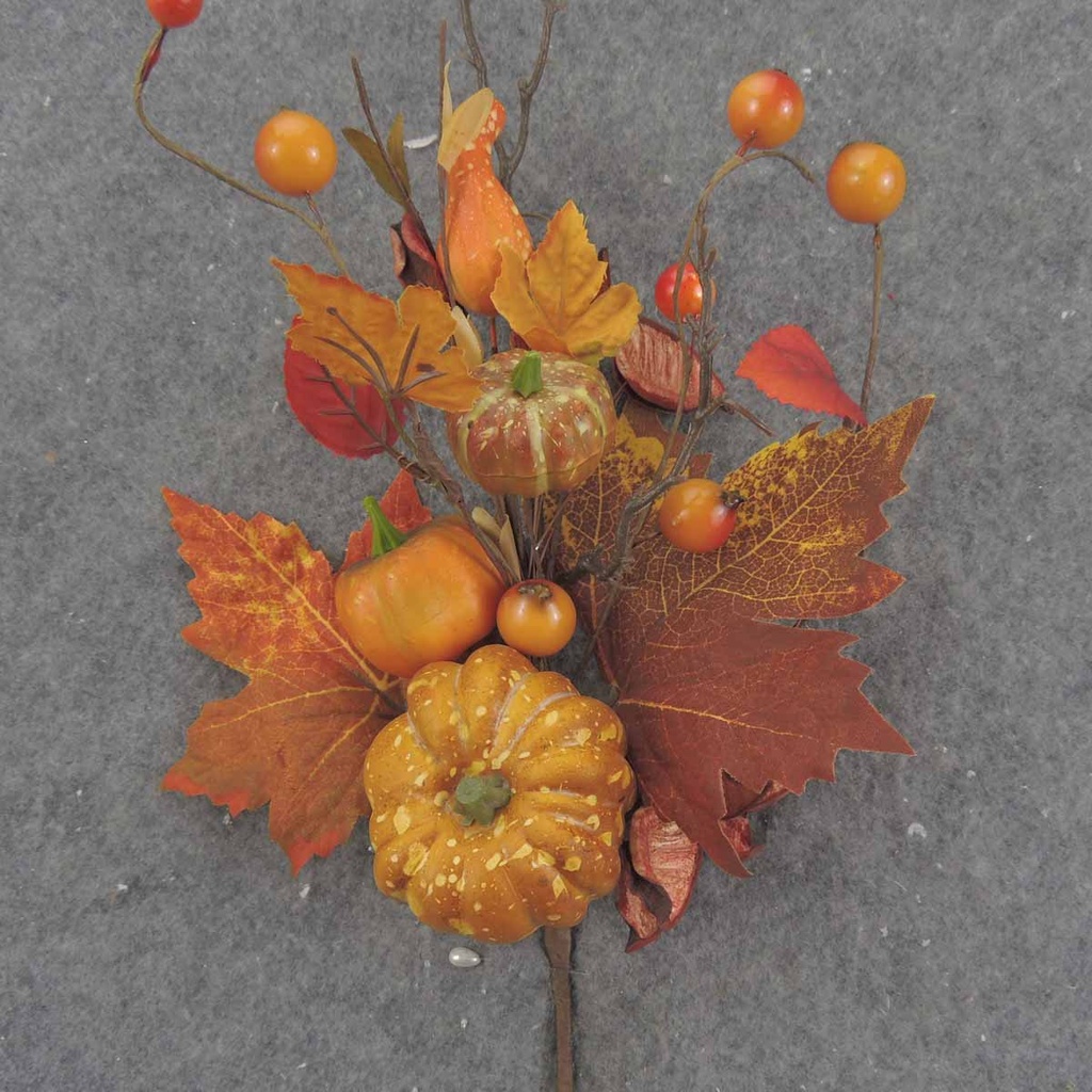 LEAF & TWIG PICK  25.5" ORANGE W/PUMPKINS & GOURDS