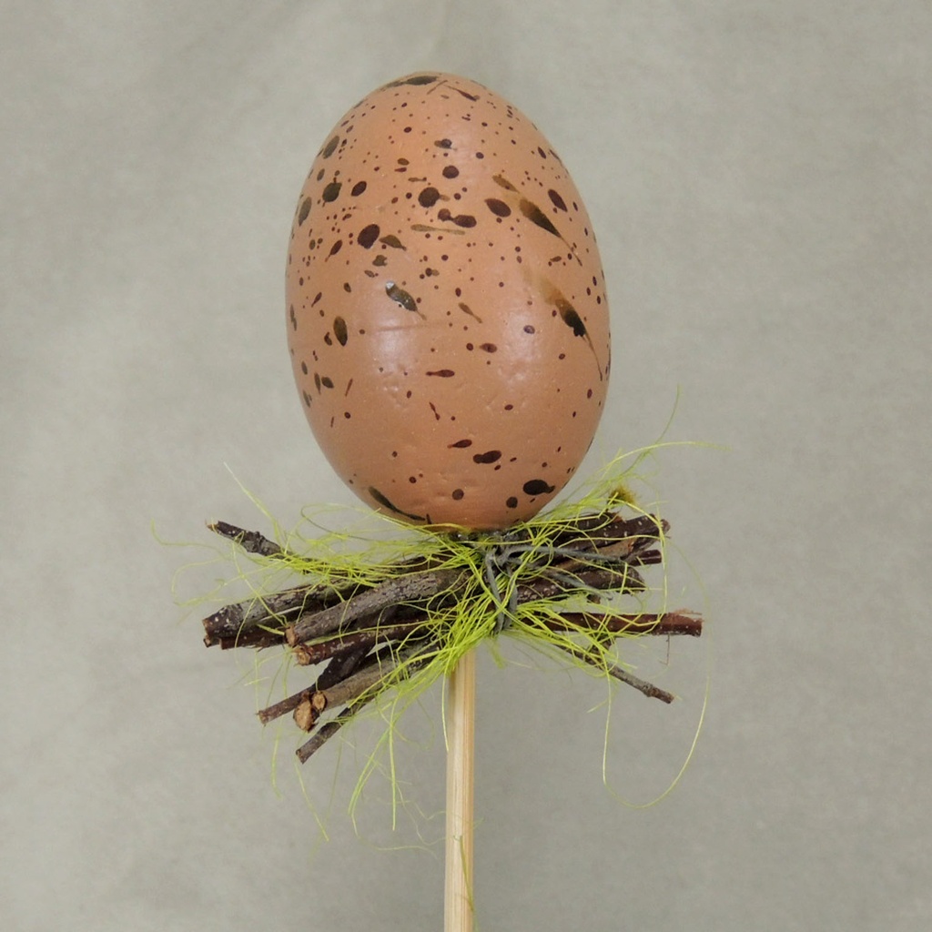 EGG BROWN W/TWIGS 2" W/PICK 10" (6/BAG)