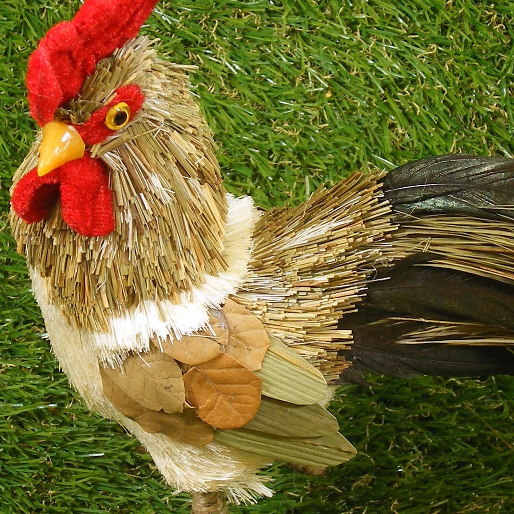 ROOSTER 10" SISAL STANDING W/ FEATHER TAIL