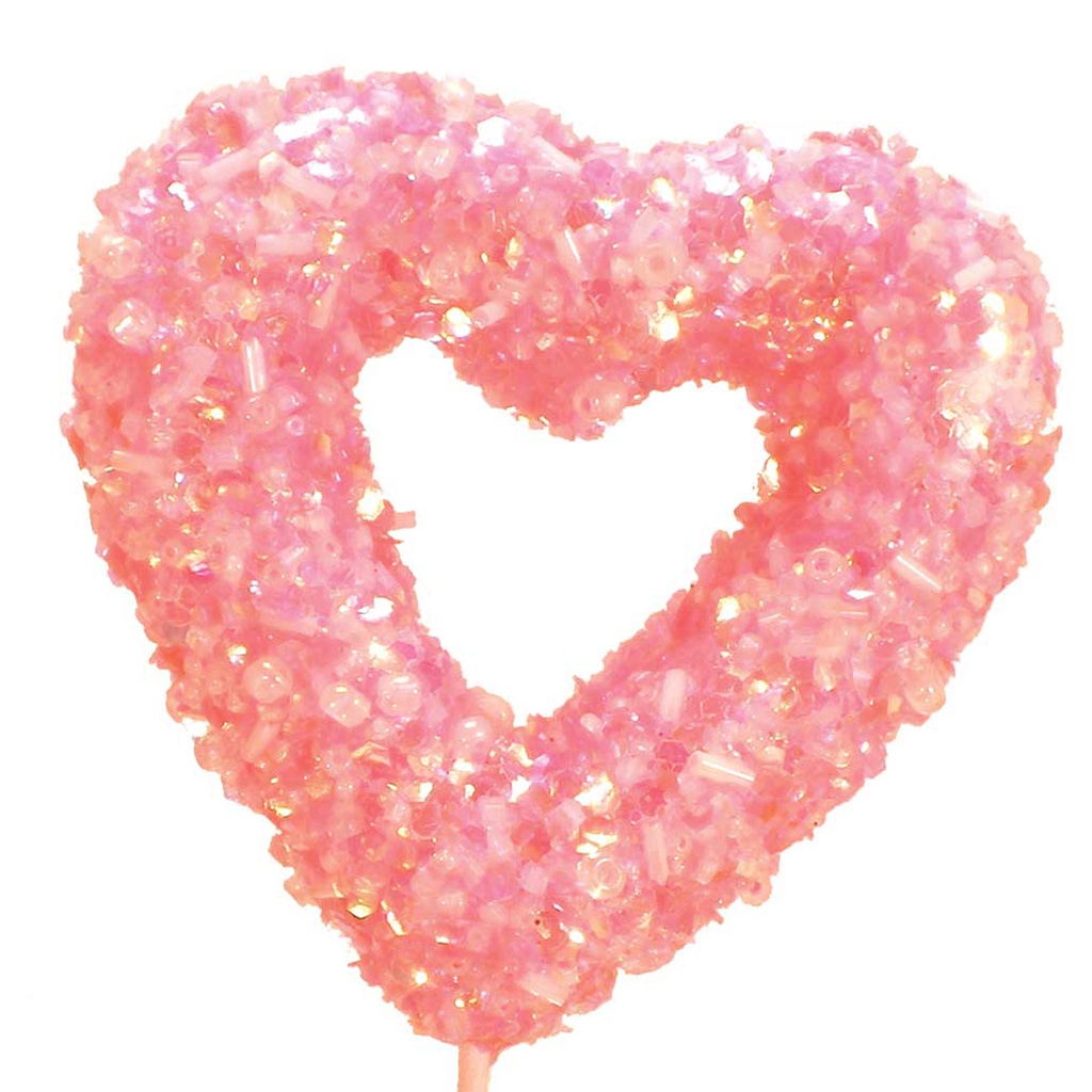 HEART 3.5"OPEN PINK  W/14" PICK SEQUIN