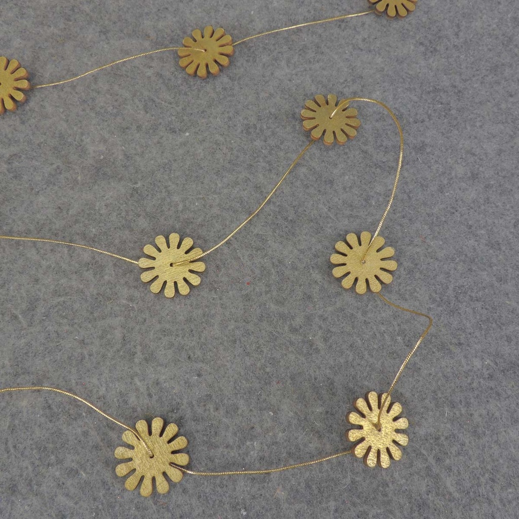 9' GARLAND 1.25" SIMPLE WOOD FLOWER  GOLD