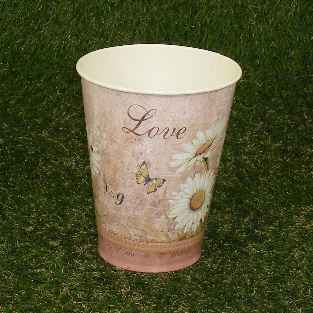 PLANTER TIN 4.75" x 6" W/PRINT W/LINER PINK