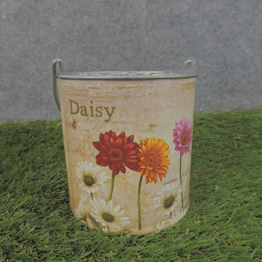 PLANTER TIN W/LINER 4.25x4.25" GERBERA PRINT