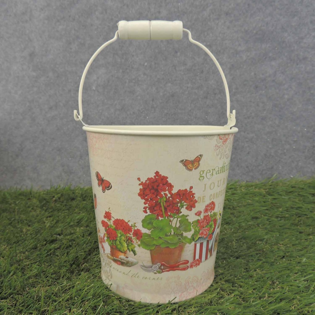 PLANTERS GERANIUM PRINT 3/SET W/HNDL&LINER RED