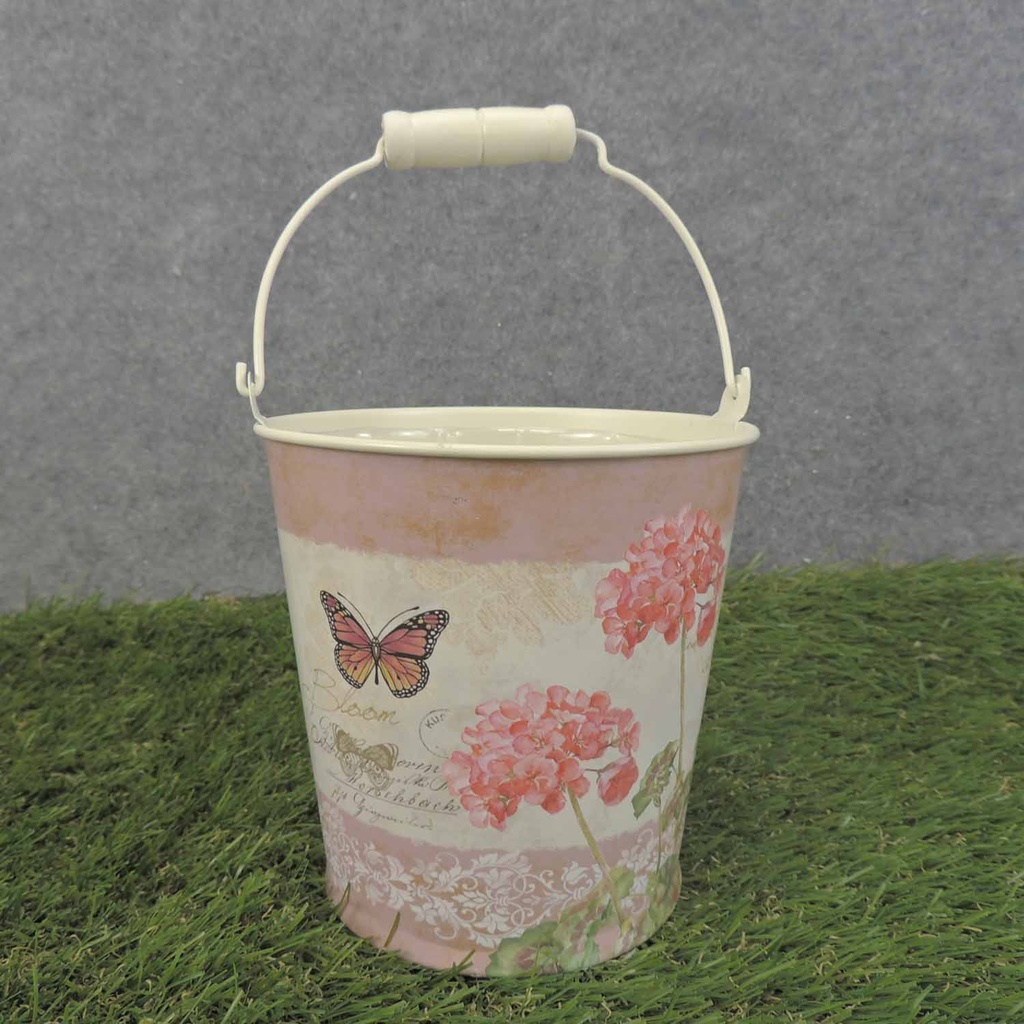 PAIL W/HNDL 4.75"x4.75" w/LINER PINK GERANIUM PRT