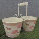 PLANTER TIN 2 PLANTERS 10x5"    PINK GERANIUM PRNT