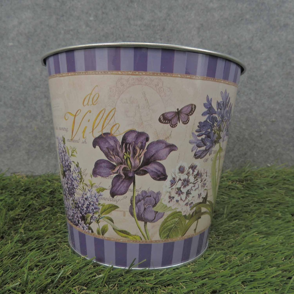 PLANTER TIN 5.25 x 5" W/LINER   CLEMATIS PRINT