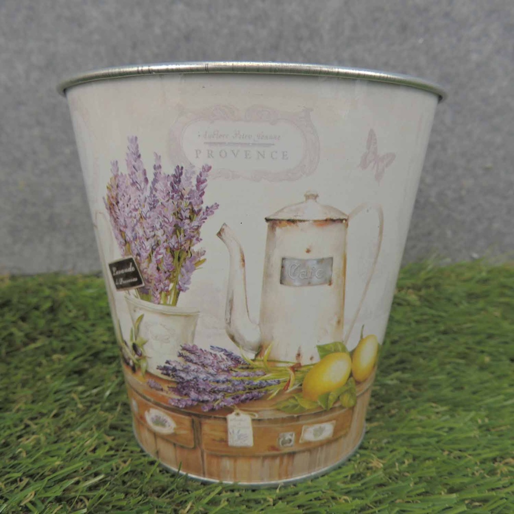 PLANTER TIN 5 x 4.5" W/LINER LAVENDER PRINT