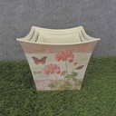 PLANTER  3/SET SQUARE W/LINER PINK GERANIUM PRT