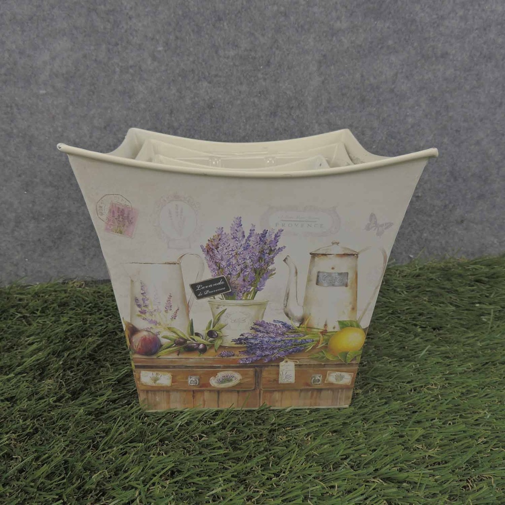 PLANTER  3/SET SQUARE W/LINER LAVENDER PRINT