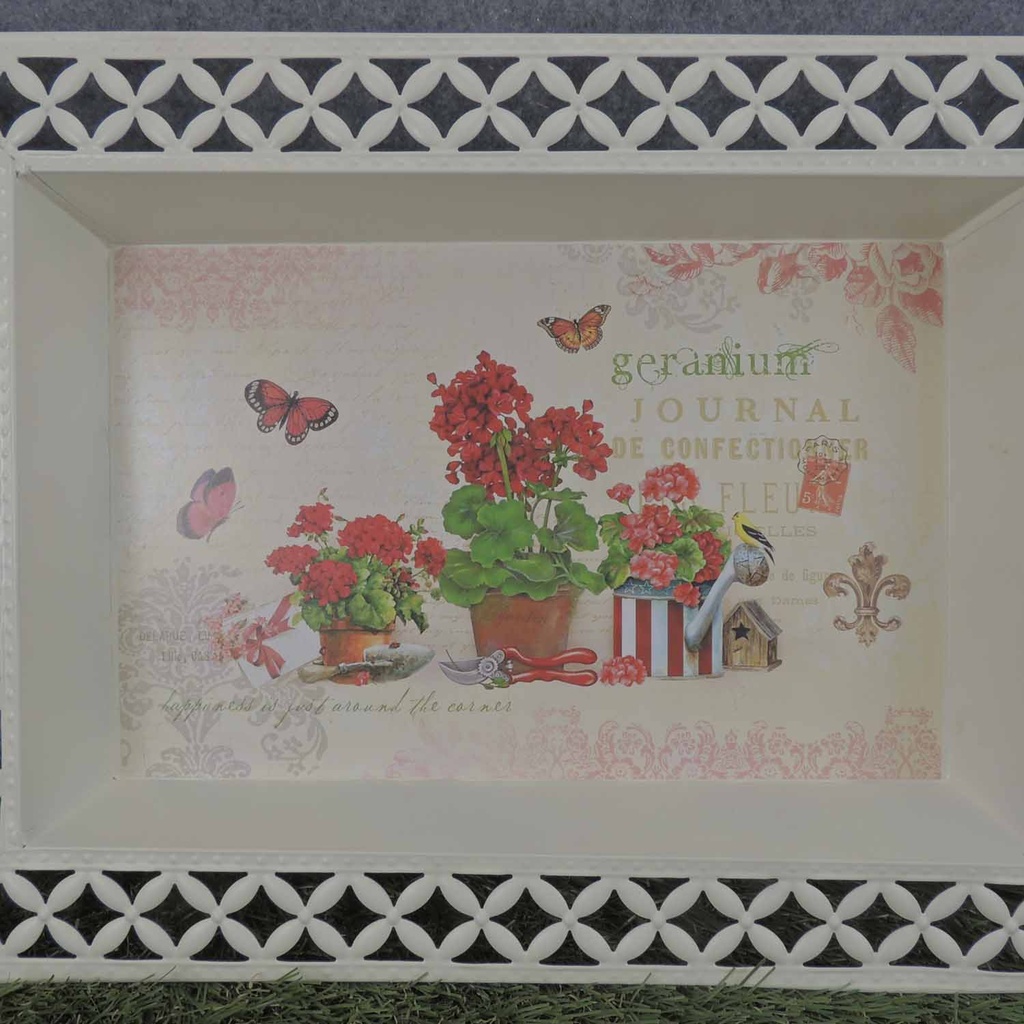 METAL TRAY 15x11" RED GERANIUM PRINT