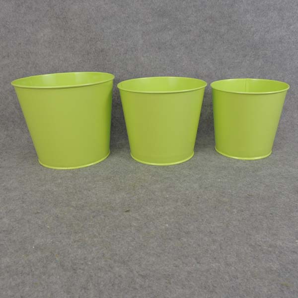 PLANTER TIN W/LINER 3/SET SOLID GREEN