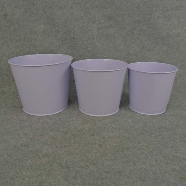 PLANTER TIN W/LINER 3/SET SOLID LAVENDER