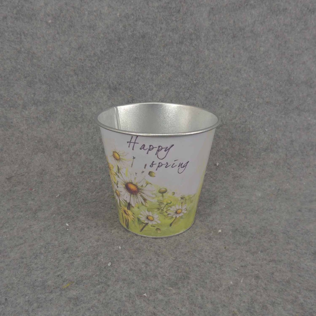 PLANTER TIN 4.75x4.5" W/LINER HAPPY SPRING