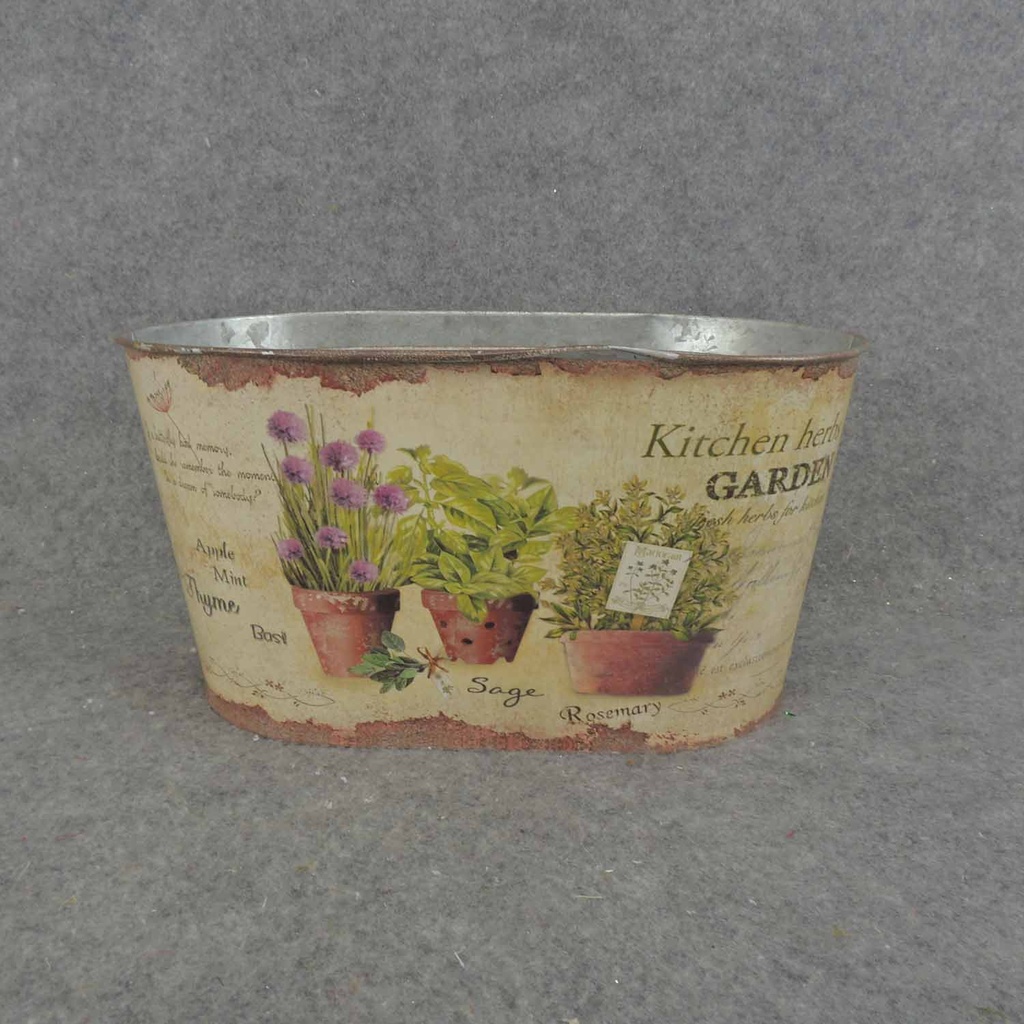 PLANTER TIN SET (3/SET) OVAL HERBS W/LINER