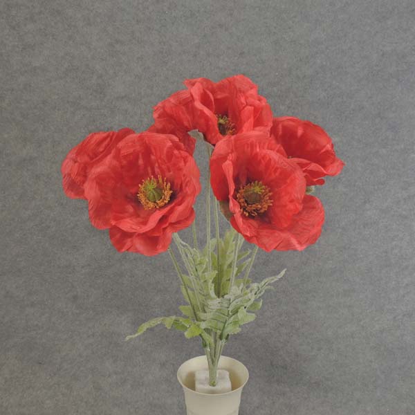 POPPY BUSH X8 FLOCKED/STEMS 19"  RED