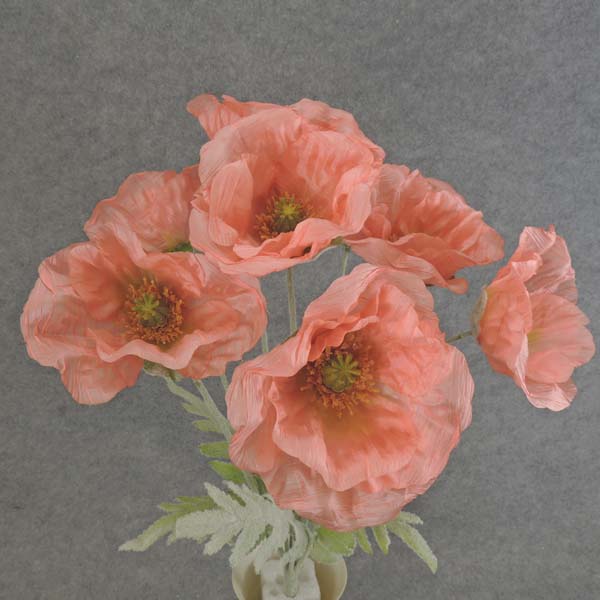 POPPY BUSH X8 FLOCKED/STEMS 19"  SALMON