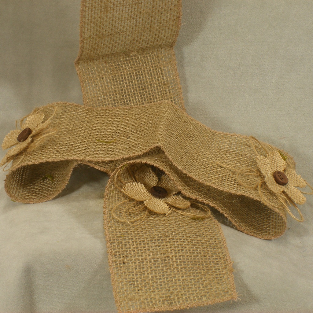 GARLAND/RIBBON BURLAP 4" X 6' W/ FLOWER DESIGN