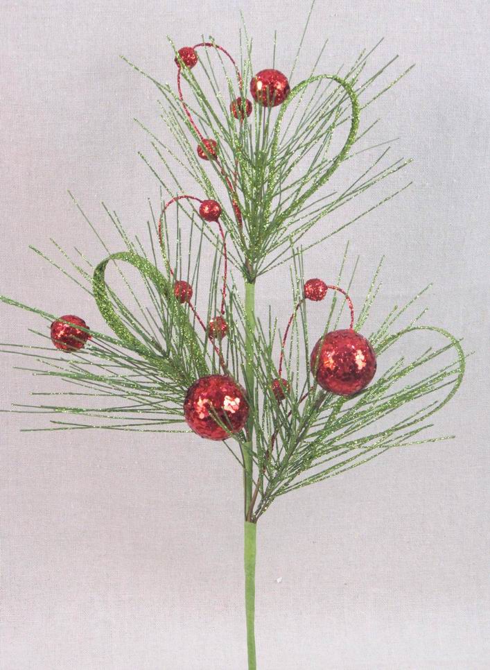 GLITER PINE BALL LOOP SPRAY 16&quot;