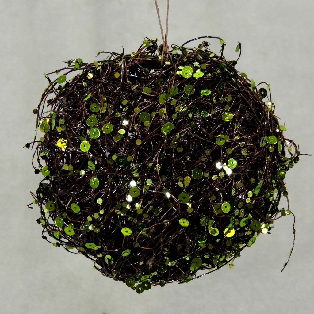 BALL 5.5" TWIG W/SEQUINS GREEN ORNAMENT