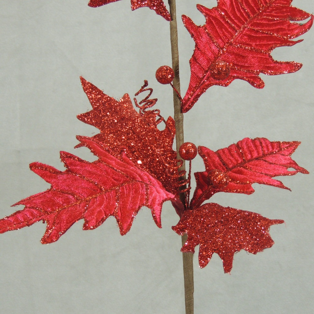 HOLLY LEAF VELVET W/GLITTER 29"  RED