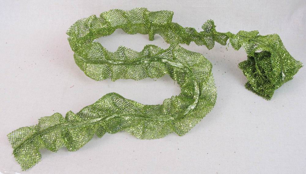 RIBBON 6' X 3" GLITTER MESH  GREEN