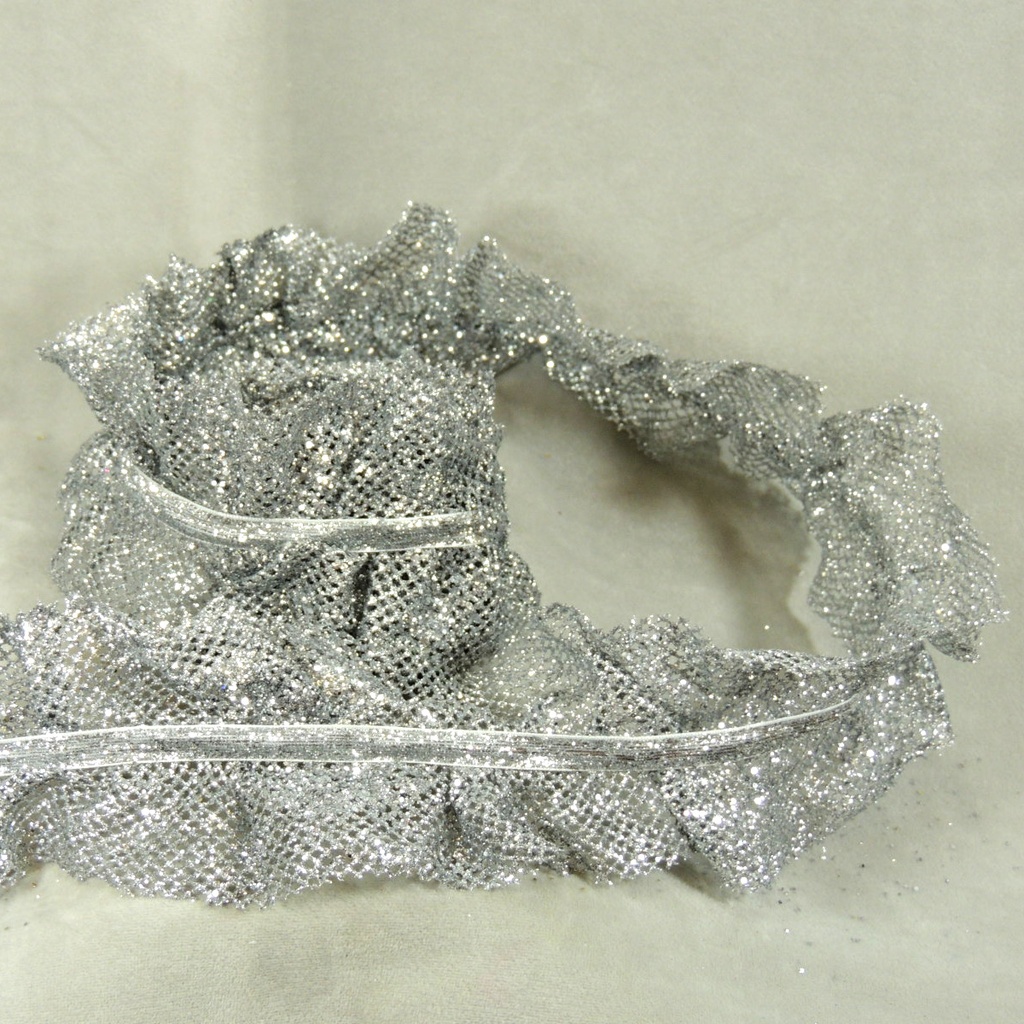 RIBBON 6' X 3" GLITTER MESH  SILVER