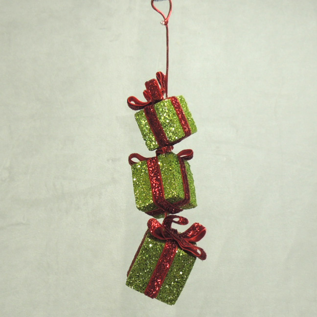 ORNAMENT GIFT PACKAGE X3 10"  GREEN/RED