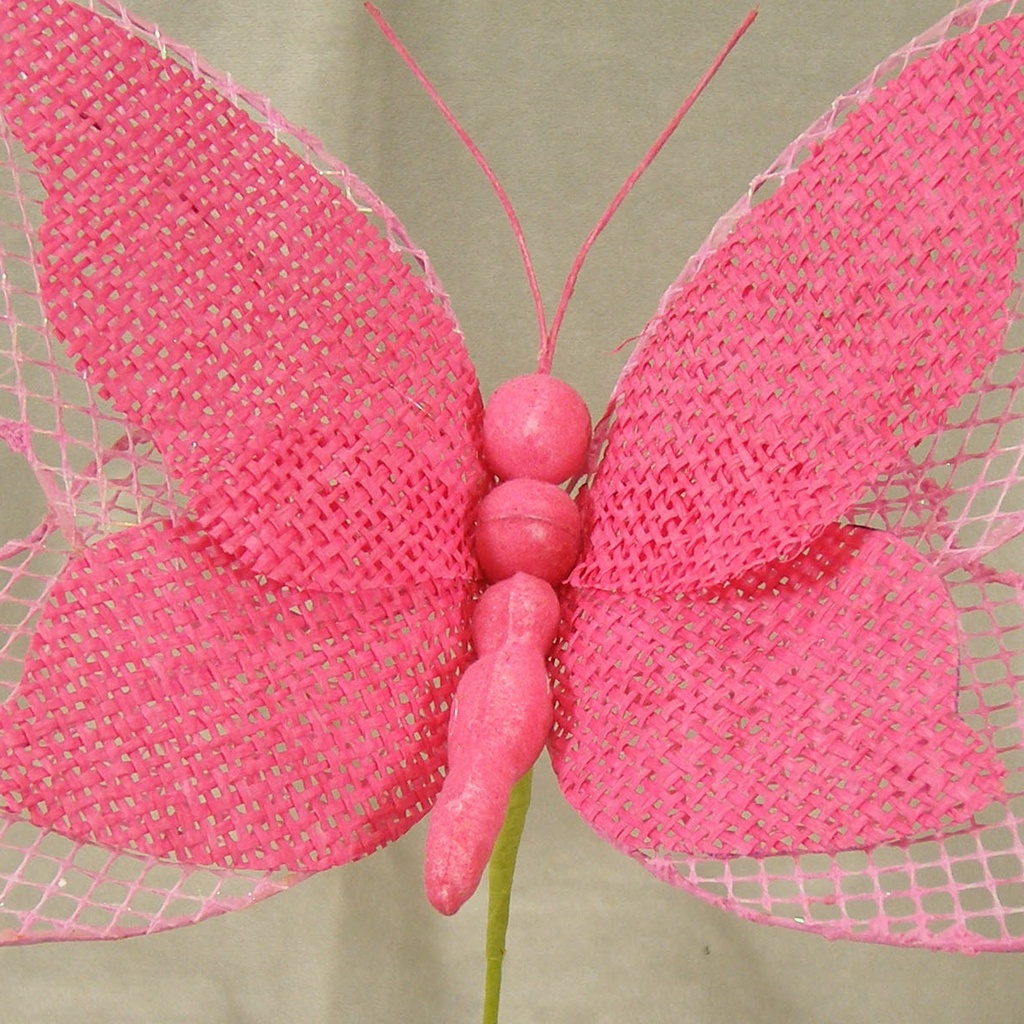 BUTTERFLY 9" BURLAP PICK  FUCHSIA