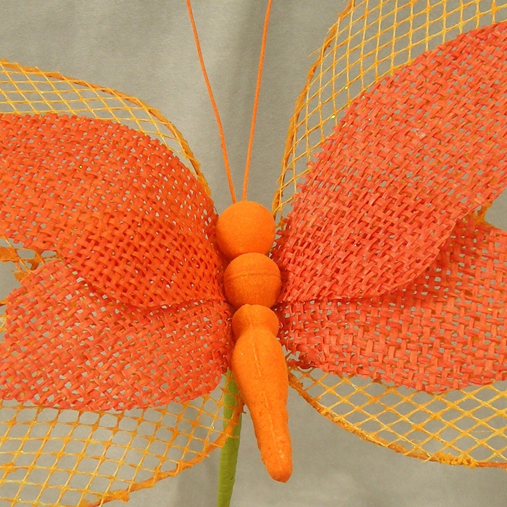 BUTTERFLY 9" BURLAP PICK  ORANGE